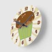 Cute Muffin Time Cartoon Breakfast Mascot Ronde Klok (Hoek)