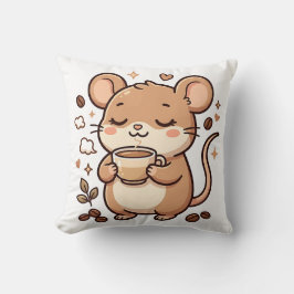 Cute Muis die Koffie Drinkt Worpkussen Kussen