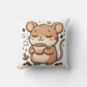 Cute Muis die Koffie Drinkt Worpkussen Kussen
