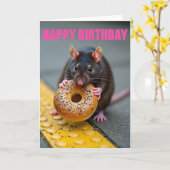 Cute Muis Donut Kaart (Gele Bloem)