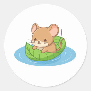 Cute Muis in een Blad Boot Ronde Sticker