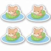 Cute muis in een blad boot Set van 4 Sticker (Voorkant)