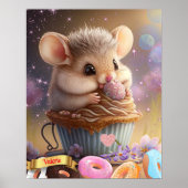 Cute Muis in een kopje zoete traktaties gepersonal Poster (Voorkant)