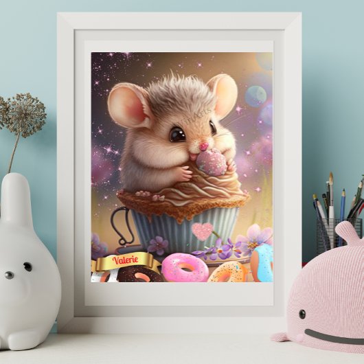 Cute Muis in een kopje zoete traktaties gepersonal Poster