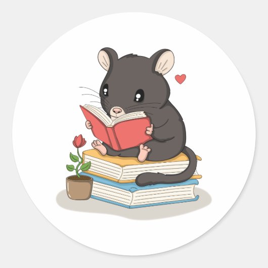 Cute Muis Leest - Boekliefhebber Sticker (Voorkant)