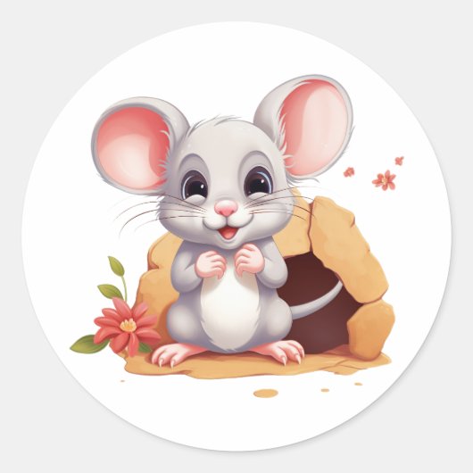 Cute muis ronde sticker (Voorkant)