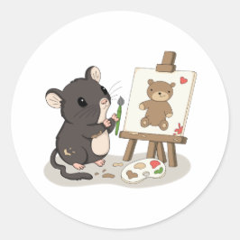 Cute Muis Schildert een Teddbeer Kunstenaar Sticke Ronde Sticker