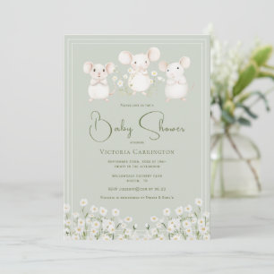 Cute Muizen & Madeliefjes Baby Shower Kaart