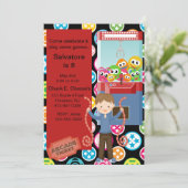 Cute, Multi Color, Arcade Birthday Boy Invitation Kaart (Staand voorkant)