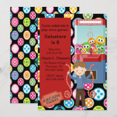 Cute, Multi Color, Arcade Birthday Boy Invitation Kaart (Voorkant / Achterkant)