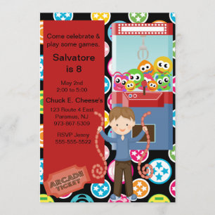 Cute, Multi Color, Arcade Birthday Boy Invitation Kaart