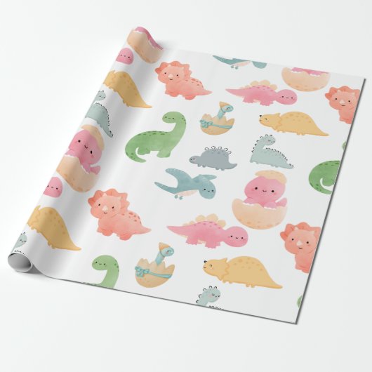 Cute multi-kleurige dinosaurussen voor kinderen me cadeaupapier (Uitgerold)
