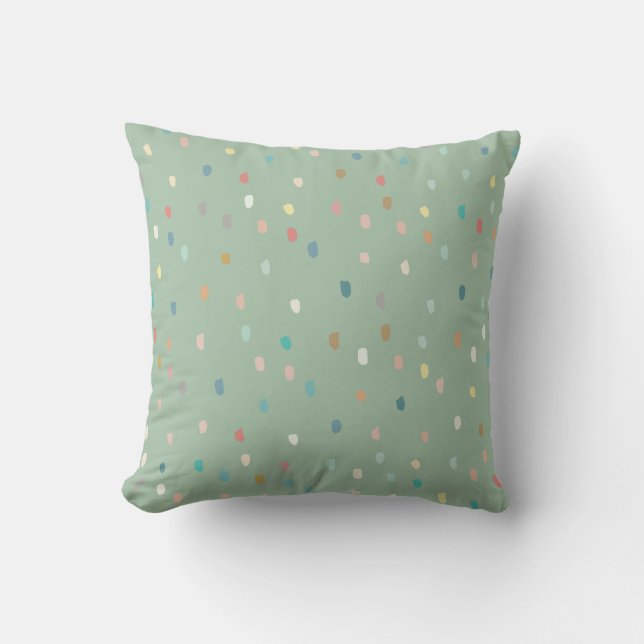 Cute Multicolor Dotty Pattern on Sage Green Kussen (Voorkant)