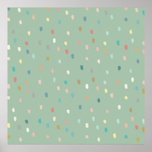 Cute Multicolor Dotty Pattern on Sage Green Poster