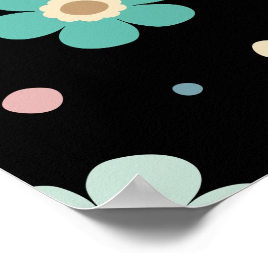 Cute Multicolor Flower Pattern on Black Poster (Hoek)