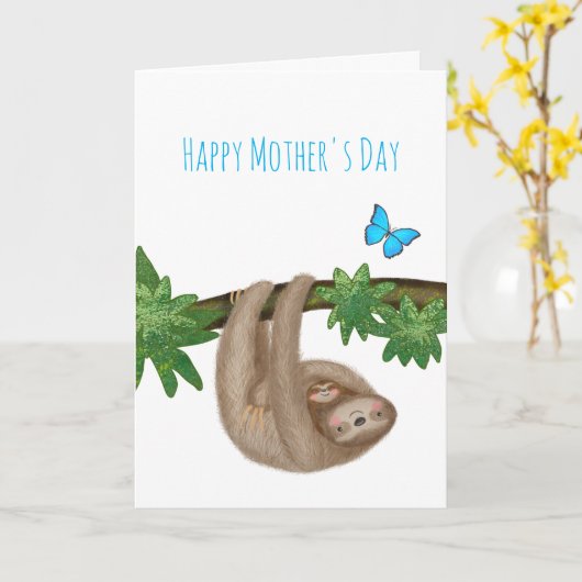 Cute mum & baby sloth-Moederdag Kaart (Gele Bloem)