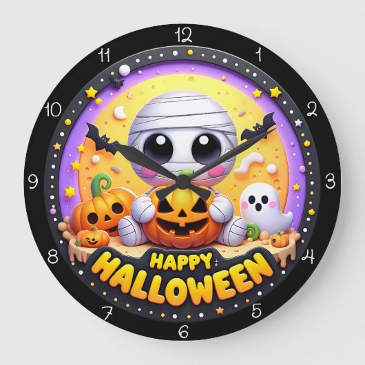 Cute Mummy Happy Halloween  Grote Klok (Voorkant)