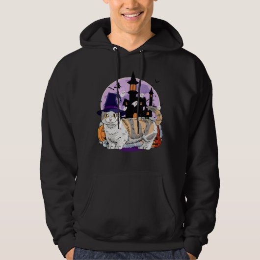 Cute Munchkin Cat Halloween Witch Pumpkin Hoodie (Voorkant)