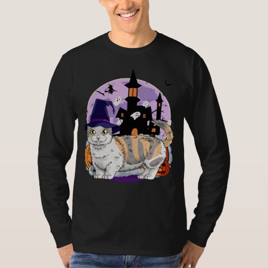 Cute Munchkin Cat Halloween Witch Pumpkin T-shirt (Voorkant)