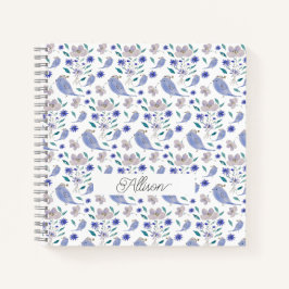 Cute Mus en Blauwe Bloemen Hoed Notitieboek