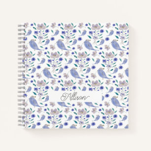Cute Mus en Blauwe Bloemen Hoed Notitieboek