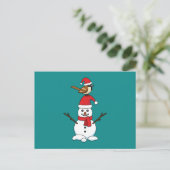 Cute Mus op Sneeuwman Feestdagenkaart (Staand voorkant)