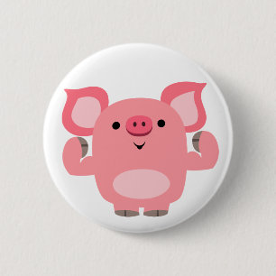Cute Muscled Cartoon Pig Button Badge