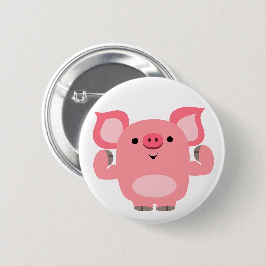 Cute Muscled Cartoon Pig Button Badge (Voorkant /achterkant)