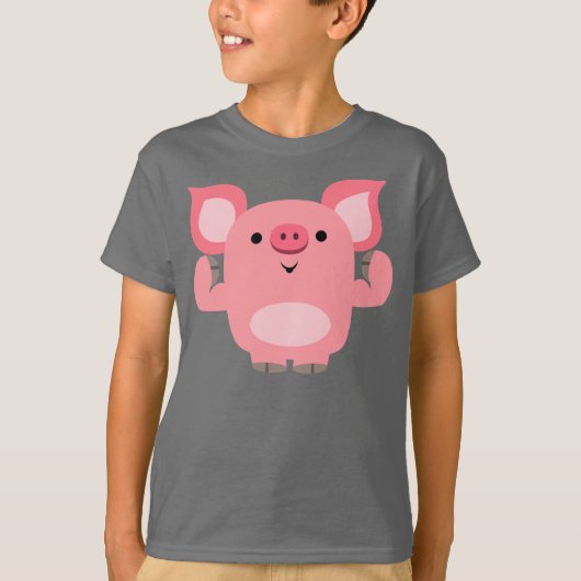 Cute Muscled Cartoon Pig Children T-Shirt (Voorkant)