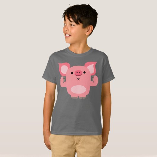 Cute Muscled Cartoon Pig Children T-Shirt (Voorkant volledig)