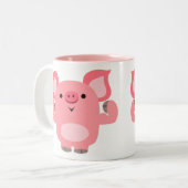 Cute Muscled Cartoon Pig Tweekleurige Koffiemok (Voorkant links)