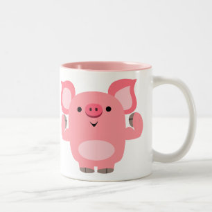 Cute Muscled Cartoon Pig Tweekleurige Koffiemok