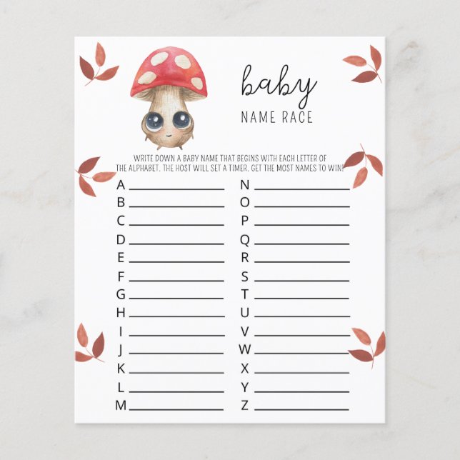 Cute mushroom - Baby naam race spel (Voorkant)