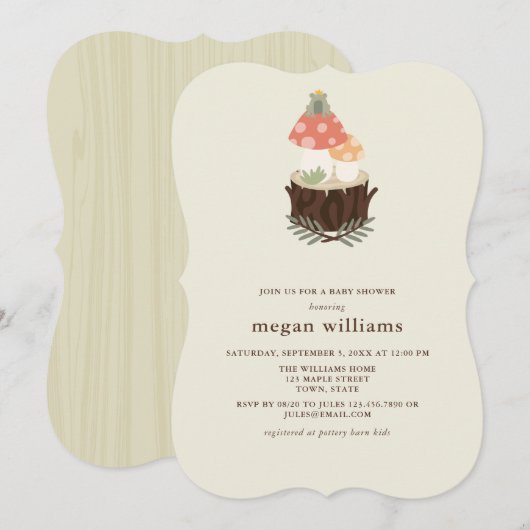 Cute Mushroom Baby shower Invitation Kaart (Voorkant / Achterkant)