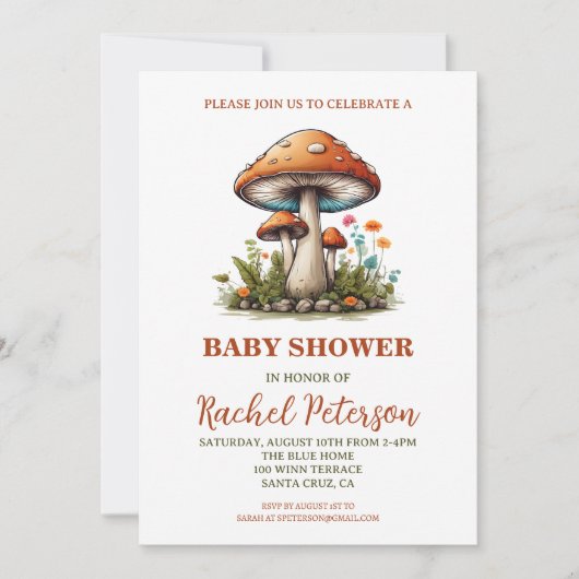 Cute Mushroom Baby shower Invitation Kaart (Voorkant)