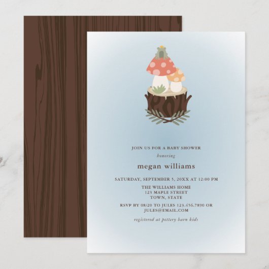 Cute Mushroom Baby shower Invitation Kaart (Voorkant / Achterkant)