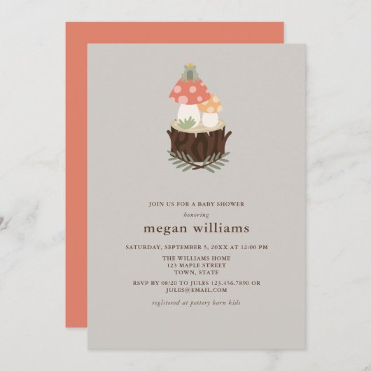 Cute Mushroom Baby shower Kaart (Voorkant / Achterkant)