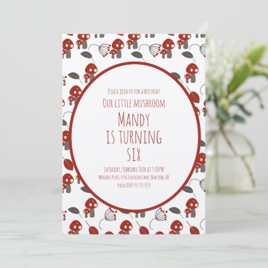 Cute Mushroom Birthday Party Garden Forest Kaart (Staand voorkant)