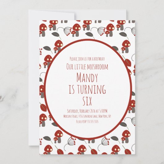 Cute Mushroom Birthday Party Garden Red Kaart (Voorkant)