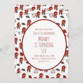 Cute Mushroom Birthday Party Garden Red Kaart (Voorkant / Achterkant)