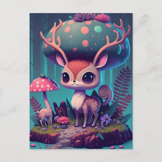 Cute Mushroom Deer Fantasy Art Briefkaart (Voorkant)