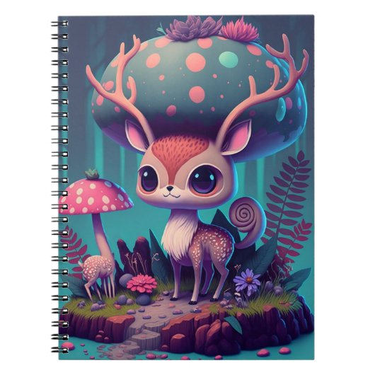 Cute Mushroom Deer Fantasy Art Notitieboek (Voorkant)