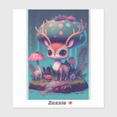 Cute Mushroom Deer Fantasy Art Sticker (Vel)