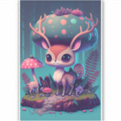 Cute Mushroom Deer Fantasy Art Sticker (Voorkant)