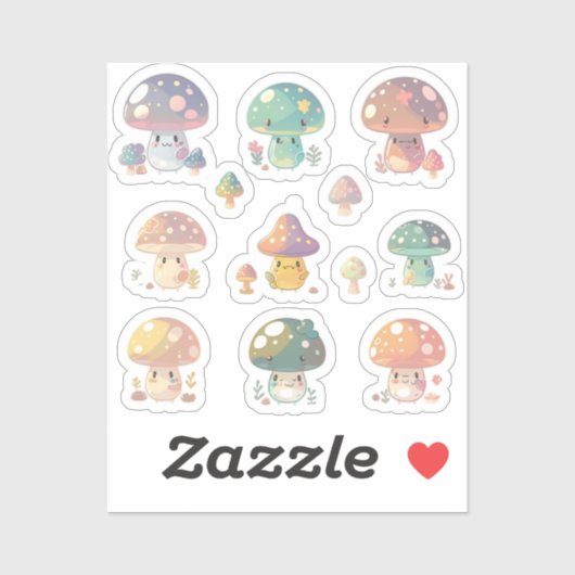 Cute Mushroom Holographic Pack Sticker (Vel)