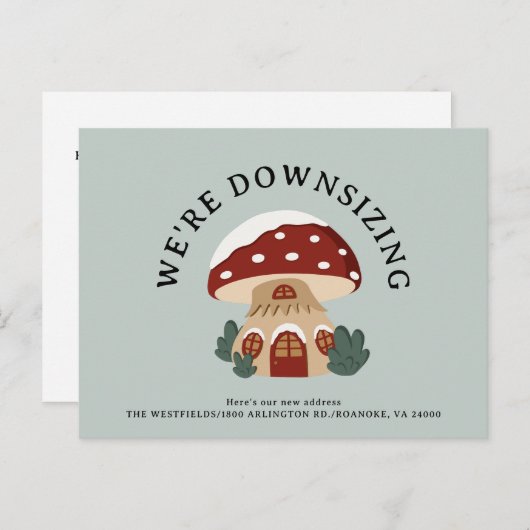 Cute Mushroom House Downsiting New Home Fun Moving Aankondigingskaart (Voorkant / Achterkant)