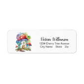 Cute Mushroom House Whimsical Waterverf Custom Etiket (Voorkant)