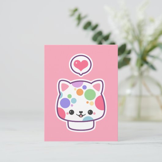 Cute Mushroom Kat Briefkaart (Staand voorkant)
