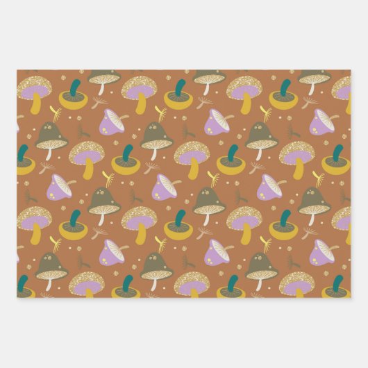 Cute Mushroom Pattern Autumn Gold Glitter Inpakpapier Vel (Voorkant 2)