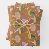 Cute Mushroom Pattern Autumn Gold Glitter Inpakpapier Vel (In situ)